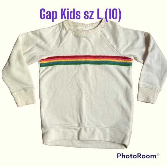 GapKids Rainbow Stripe Sweatshirt GUC sz L (10) SOFT CUTE Cream Ivory - Picture 1 of 17